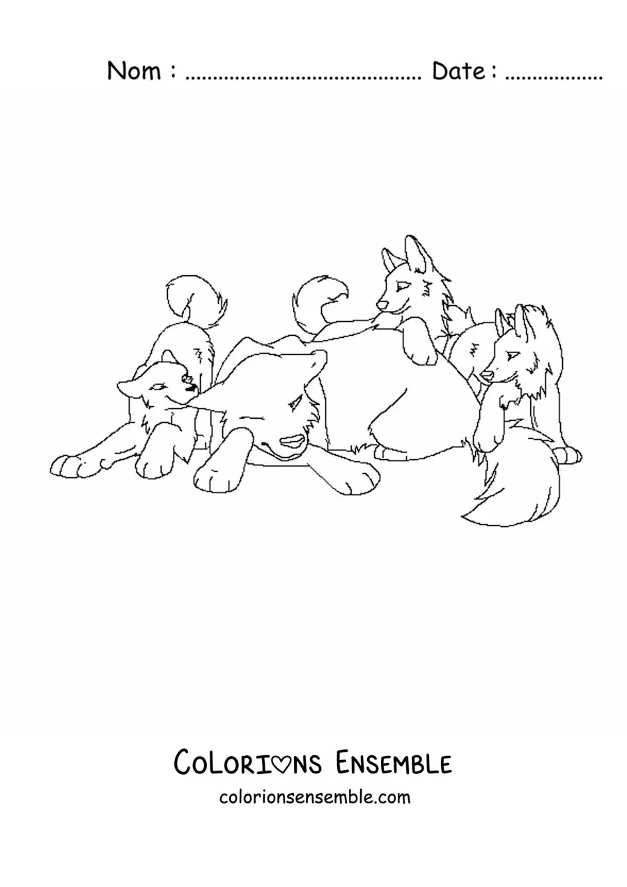 Image à colorier d’une meute de louveteaux rigolos