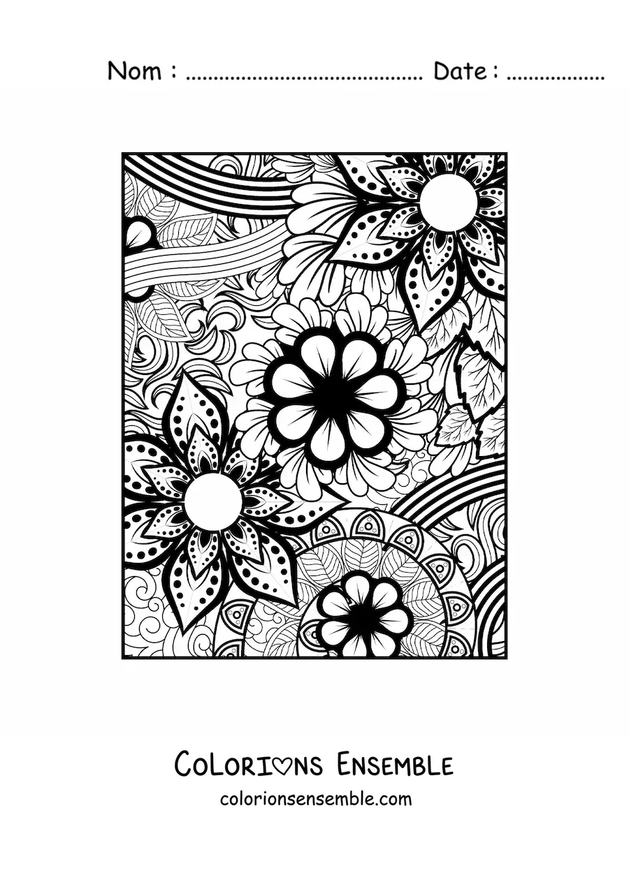 Image à colorier d'un mandala floral dans le style Zentangle