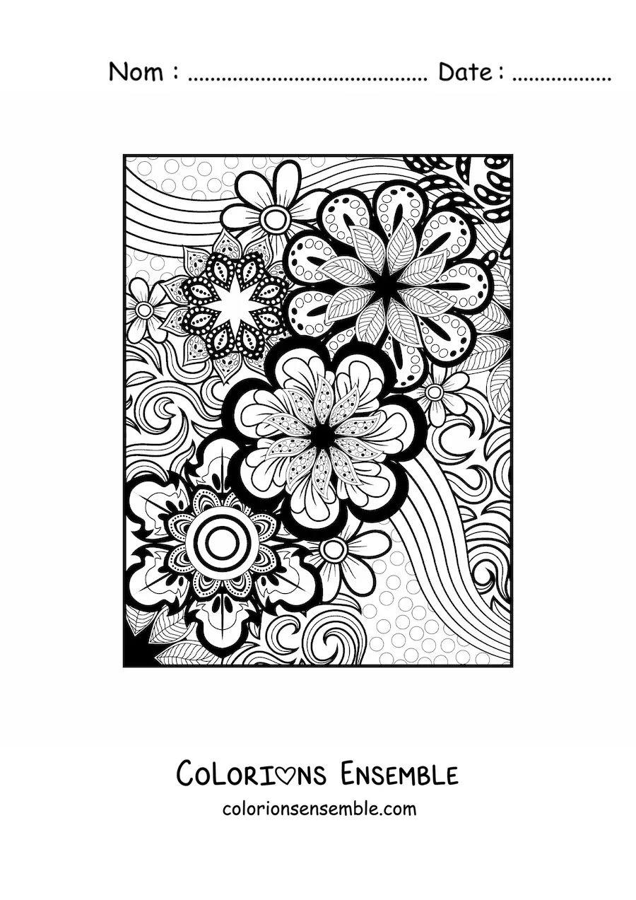 Image à colorier d'un mandala floral dans le style Zentangle
