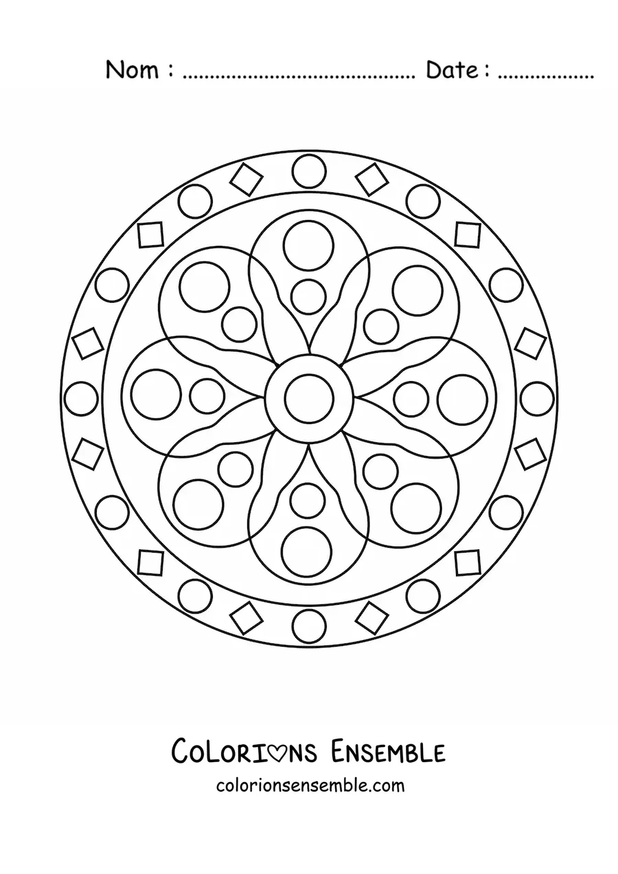 Image à colorier d’un mandala facile composé de figures géométriques