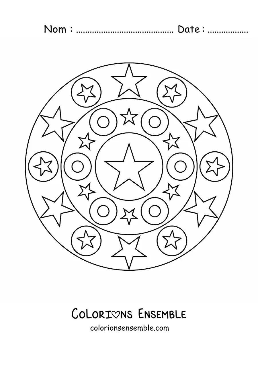 Image à colorier d’un mandala facile orné d’étoiles