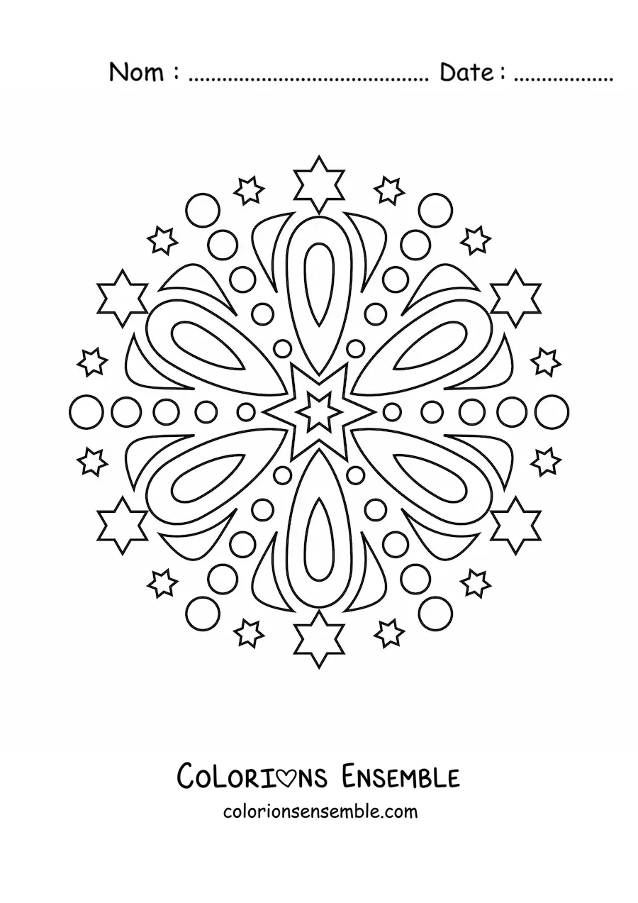 Image à colorier d’un mandala facile orné d’étoiles