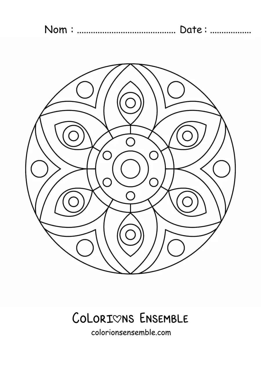 Image à colorier d’un mandala facile décoré de petits yeux