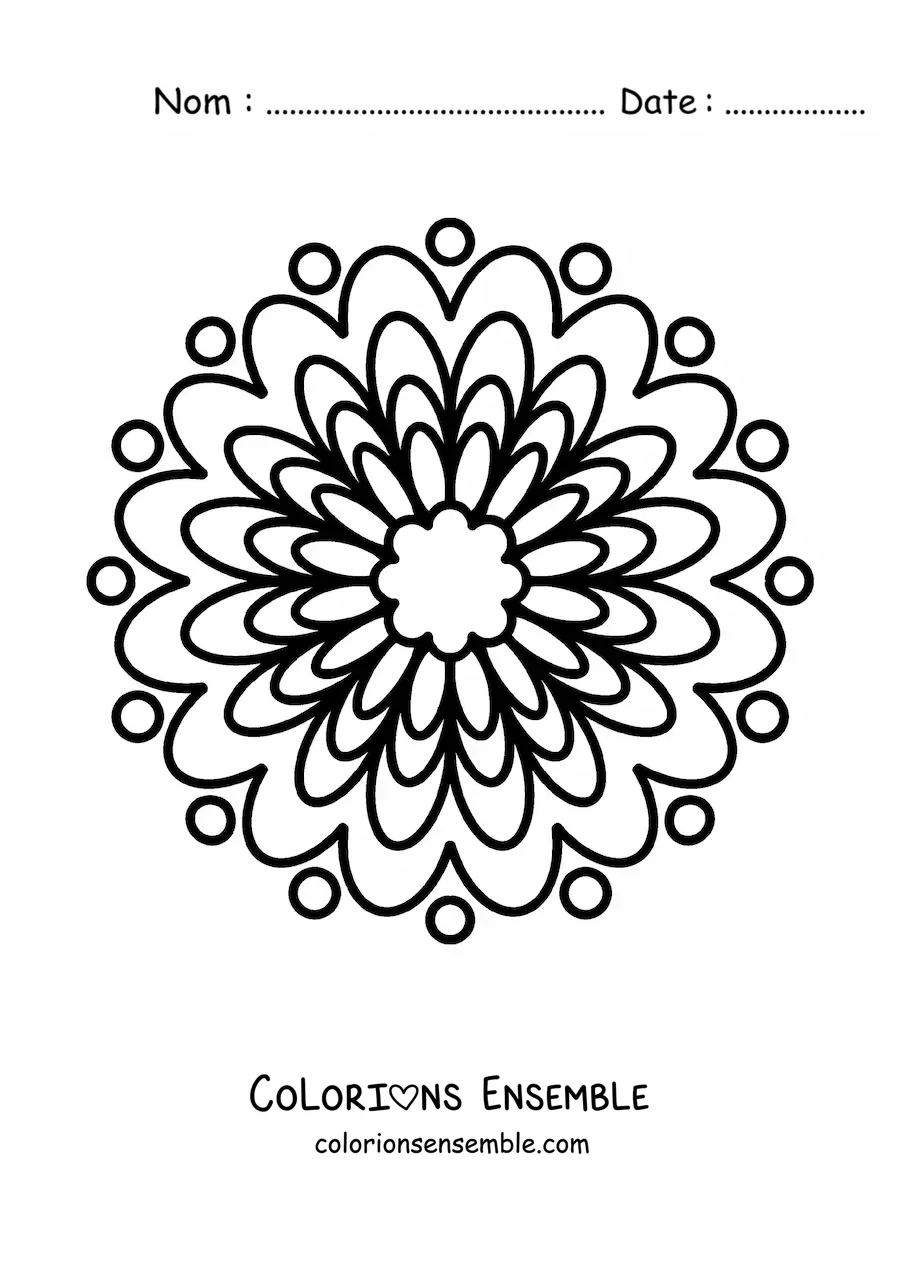 Image à colorier d’un mandala fleuri tout simple pour les enfants