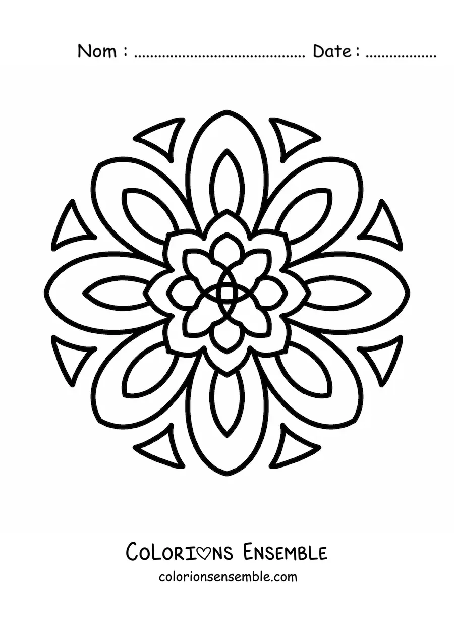 Image à colorier d’un mandala fleuri tout simple pour les enfants