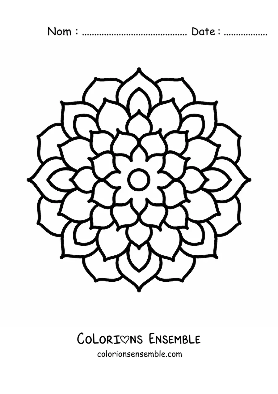 Image à colorier d’un mandala fleuri tout simple pour les enfants