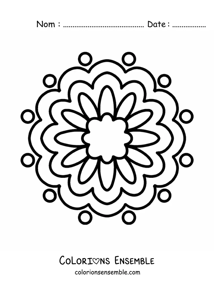 Image à colorier d’un mandala fleuri tout simple pour les enfants