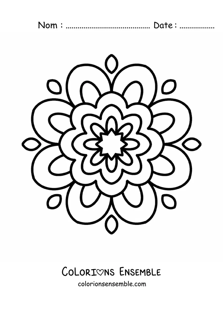 Image à colorier d’un mandala fleuri tout simple pour les enfants