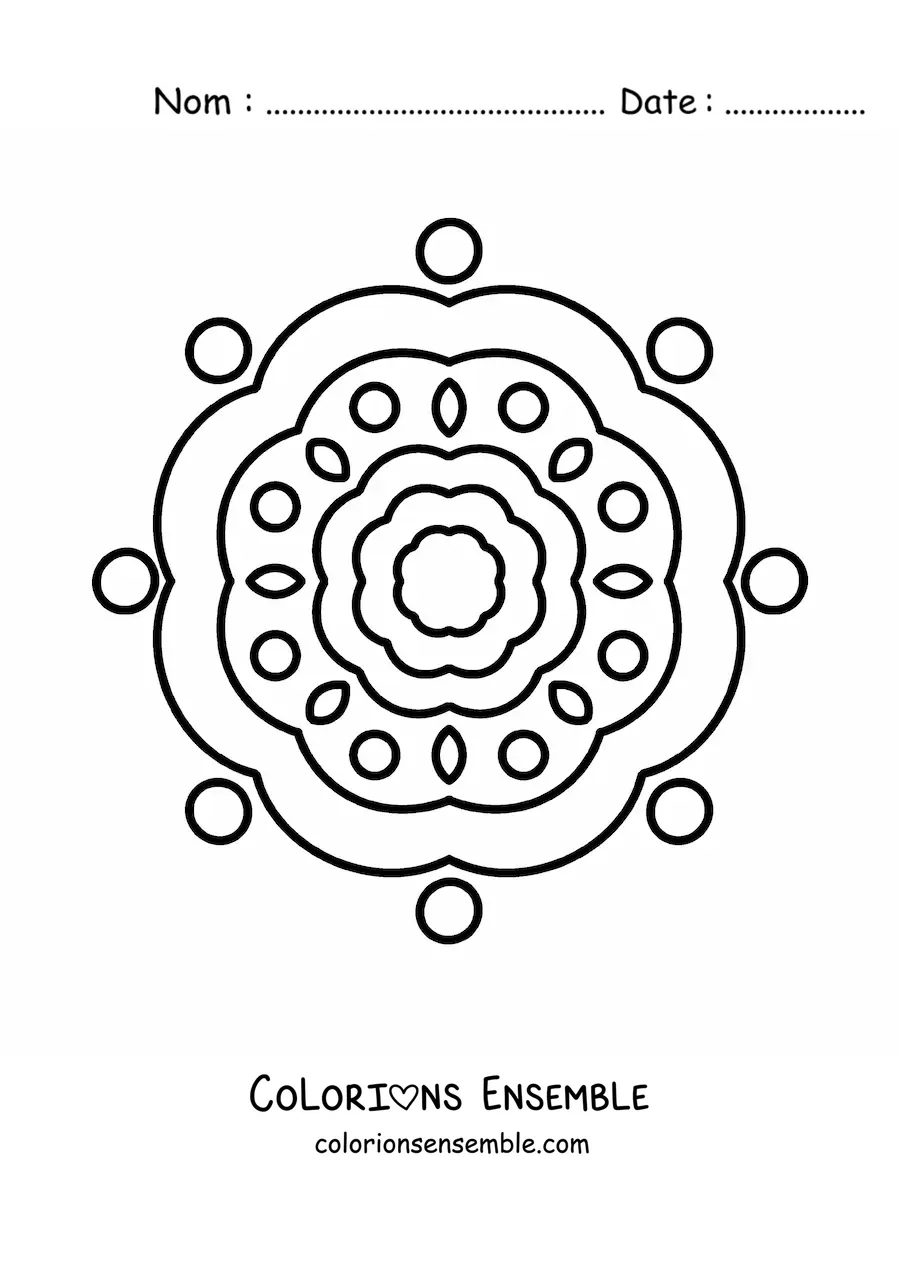 Image à colorier d’un mandala fleuri tout simple pour les enfants