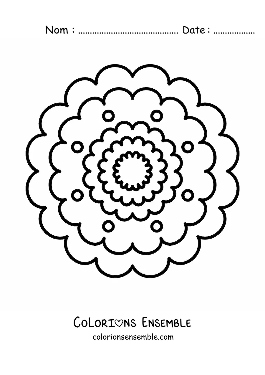 Image à colorier d’un mandala fleuri tout simple pour les enfants