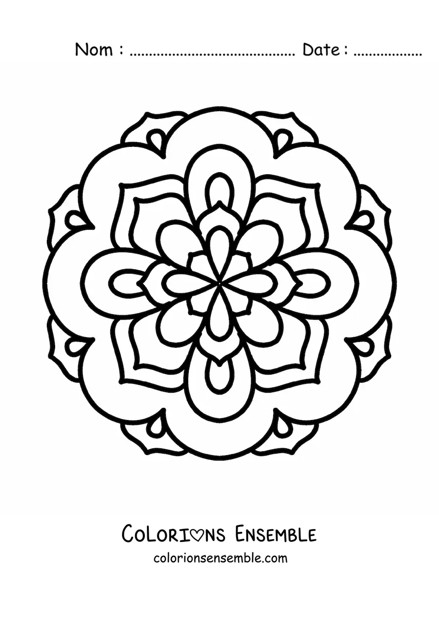 Image à colorier d’un mandala fleuri tout simple pour les enfants