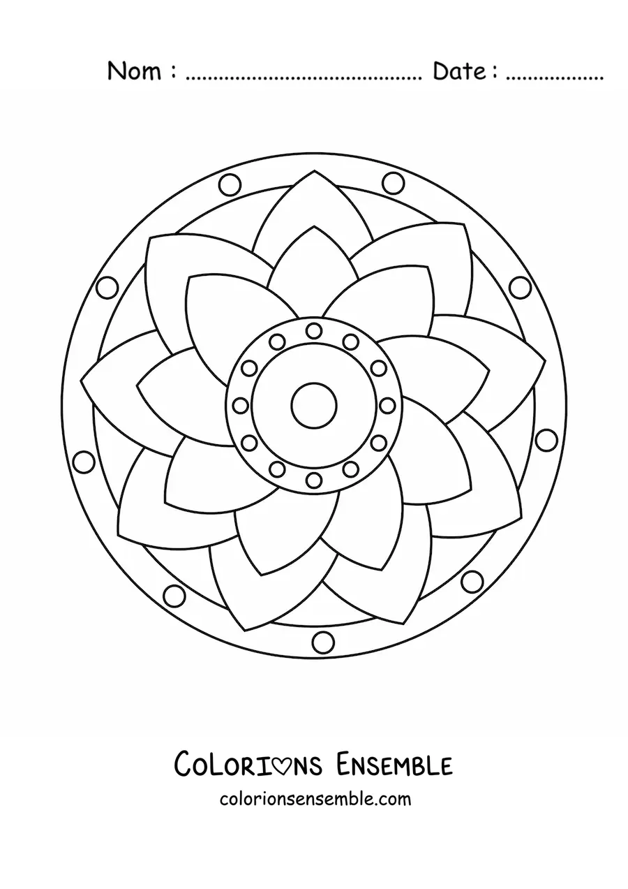 Image à colorier d’un mandala fleuri tout simple