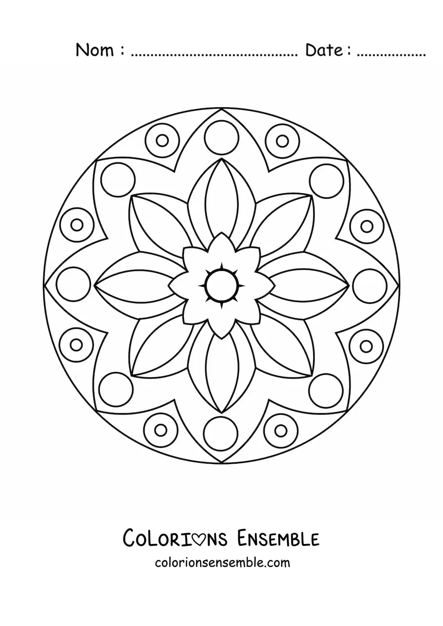 Image à colorier d’un mandala fleuri tout simple