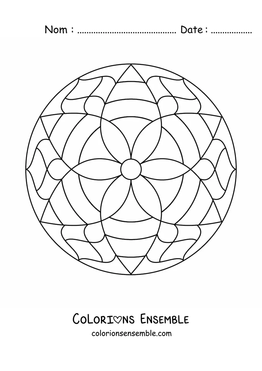 Image à colorier d’un mandala fleuri tout simple
