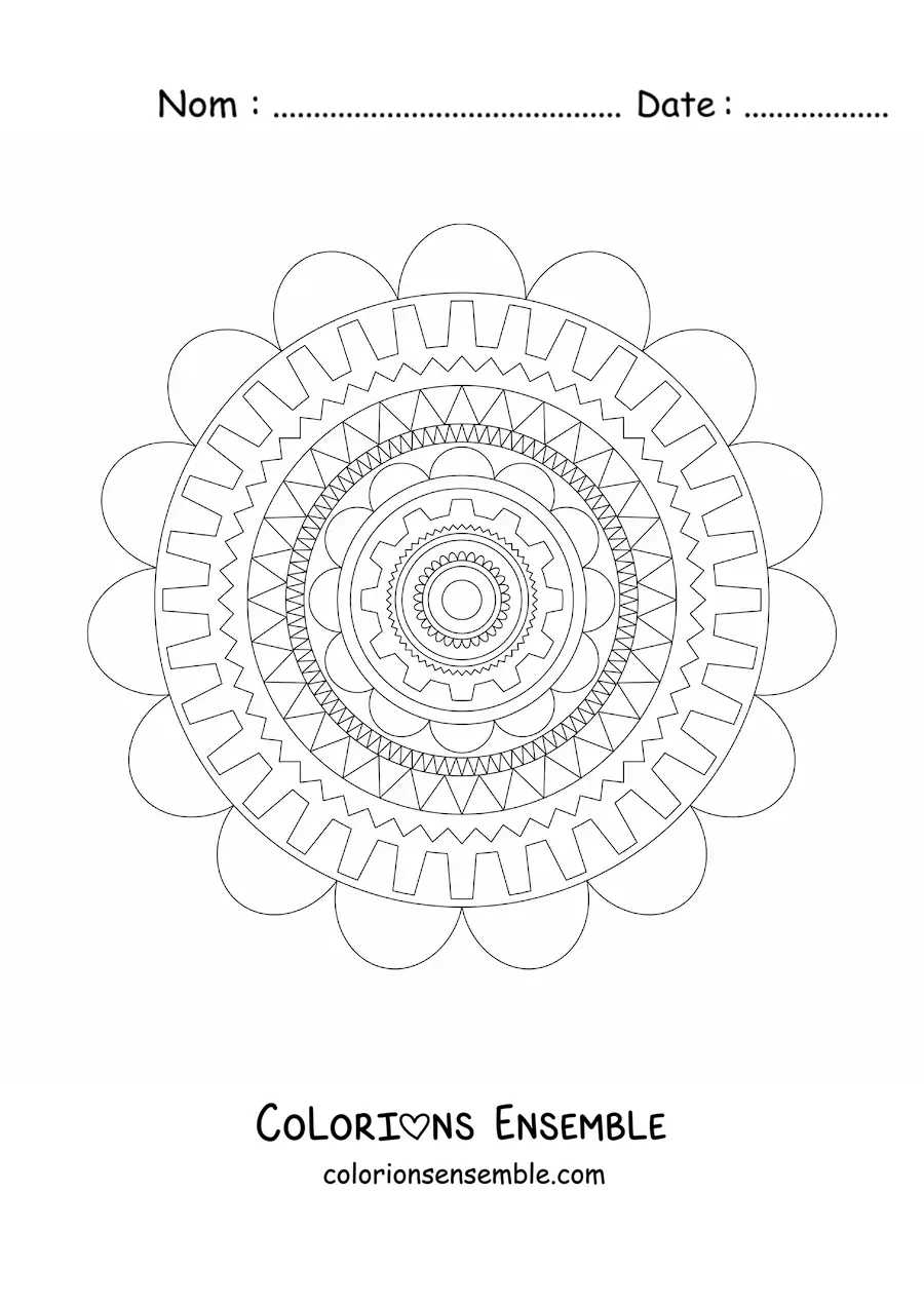 Image à colorier d’un mandala composé de figures géométriques