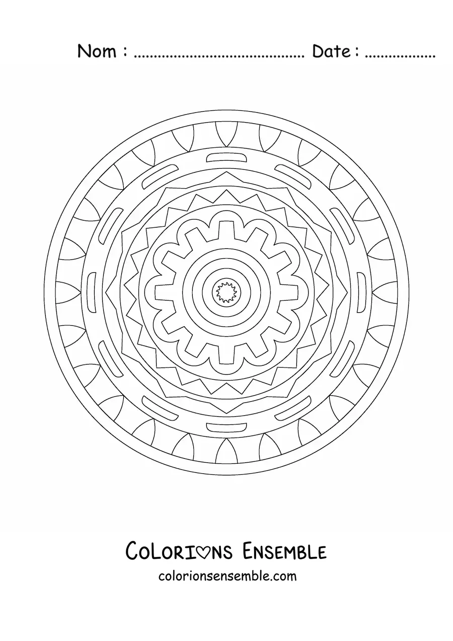 Image à colorier d’un mandala composé de figures géométriques