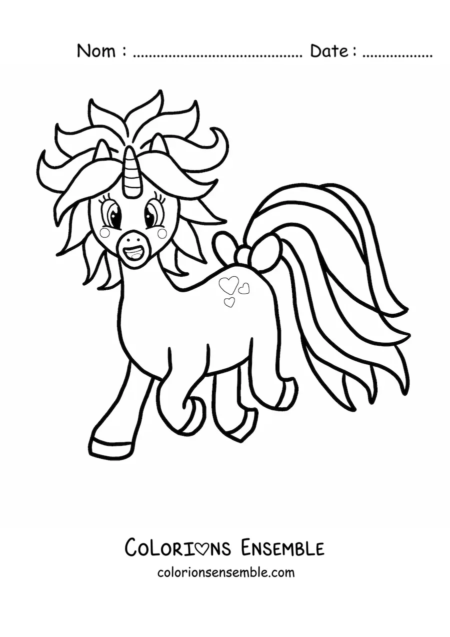 Image à colorier d’un poney licorne