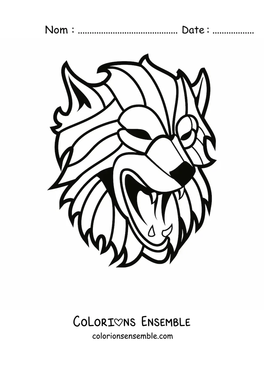 Image à colorier d’une tête de loup féroce