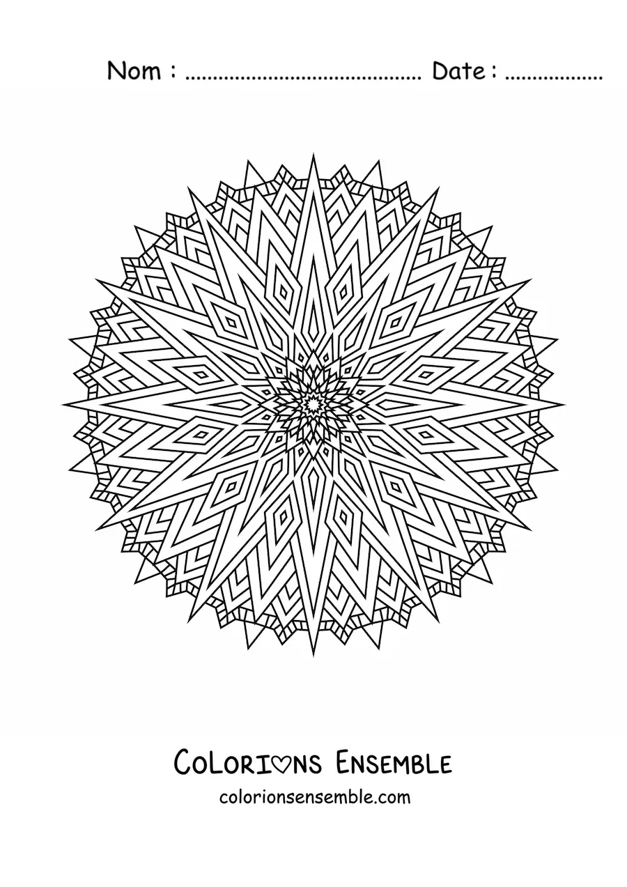 Image à colorier d’un mandala difficile formé de triangles