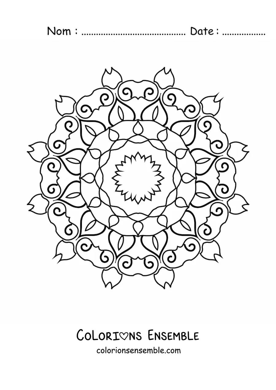 Image à colorier d’un mandala abstrait facile