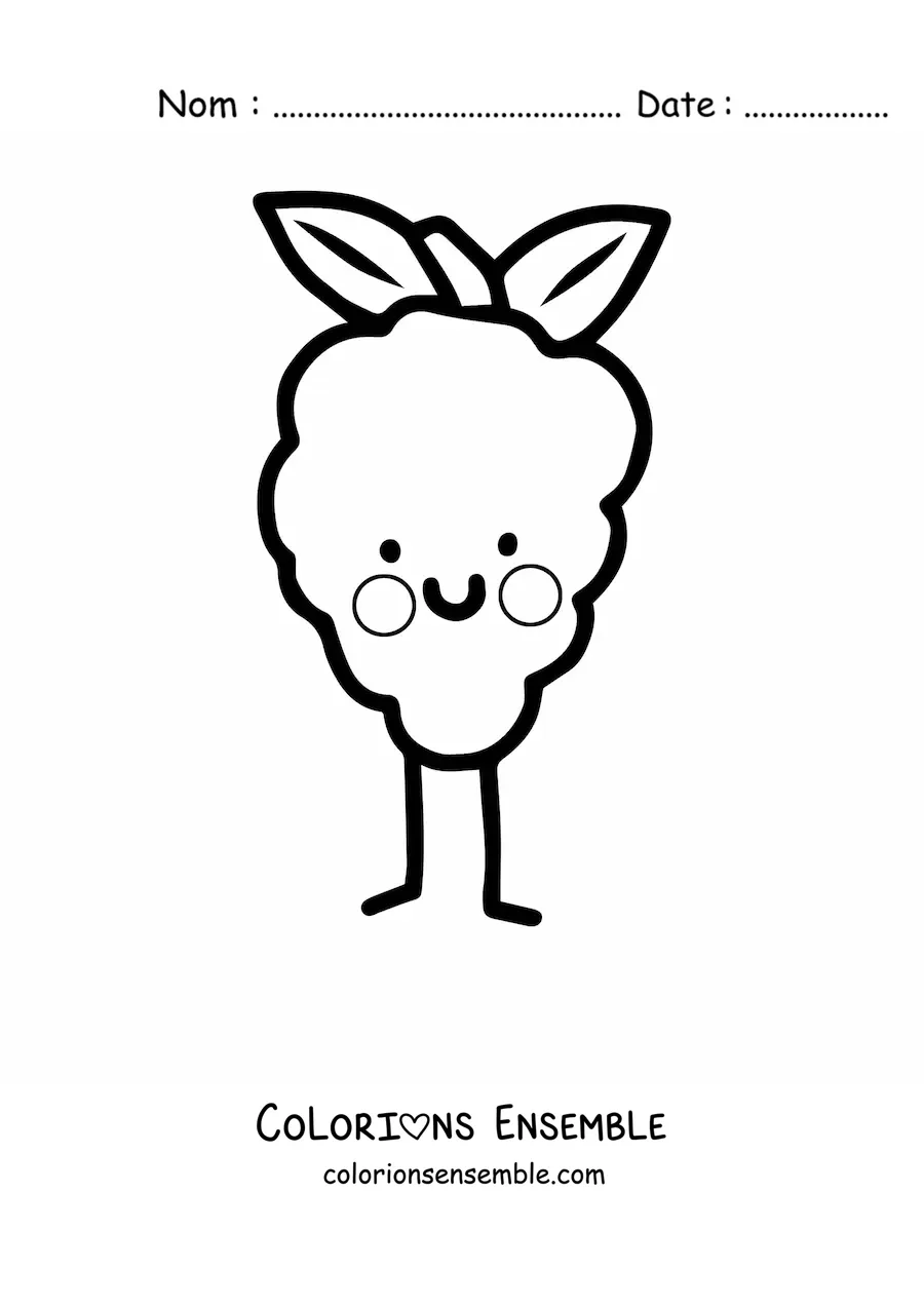Image à colorier de raisins kawaii souriants