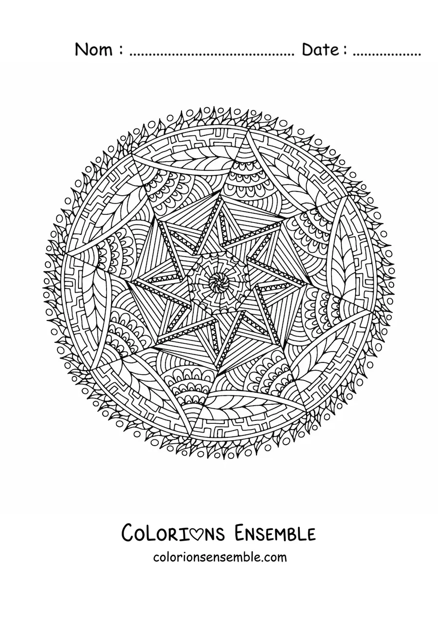 Image à colorier d'un mandala abstrait dans le style Zentangle