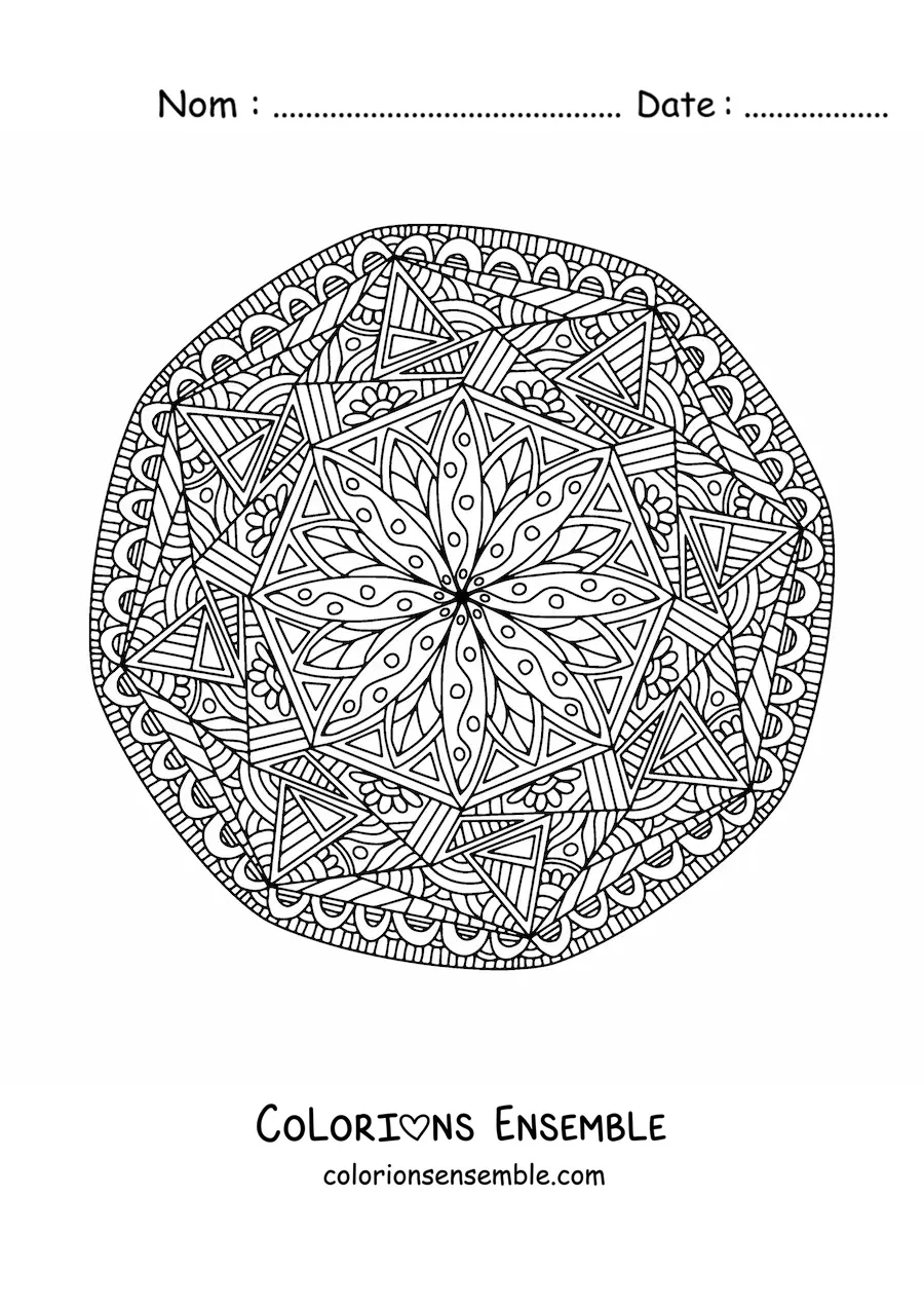 Image à colorier d'un mandala abstrait dans le style Zentangle