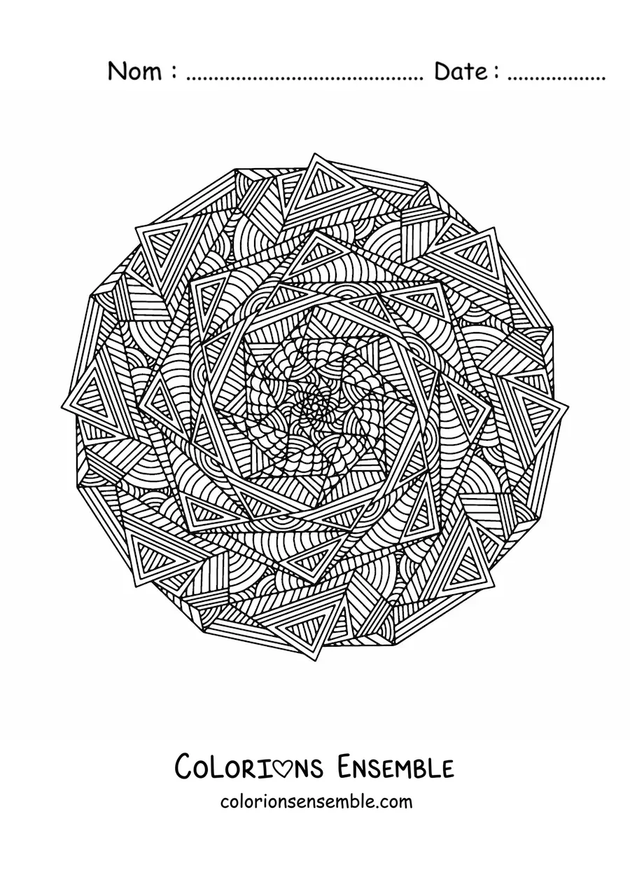 Image à colorier d’un mandala abstrait difficile