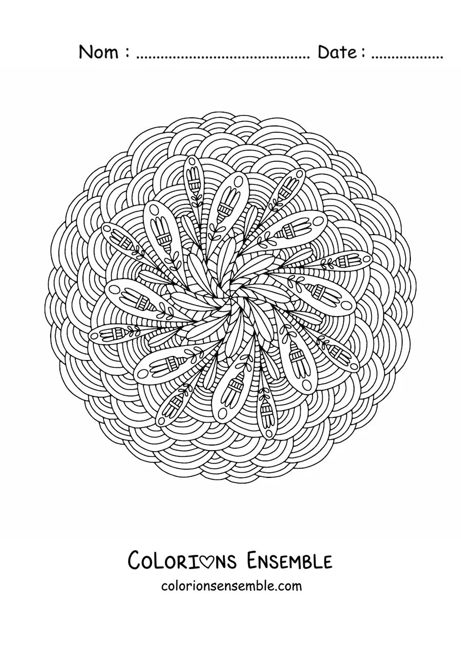 Image à colorier d’un mandala abstrait difficile