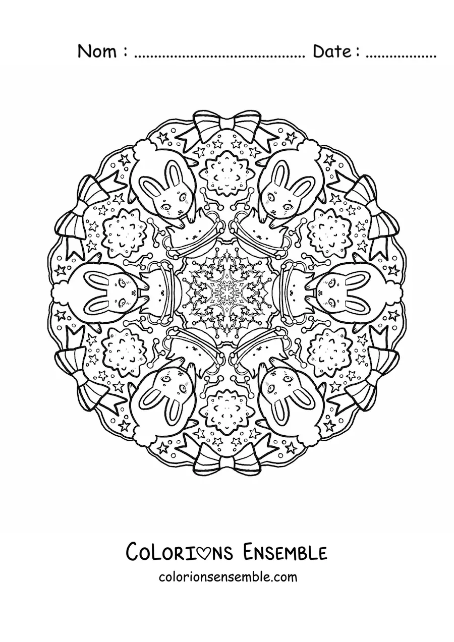 Image à colorier d’un mandala de lapins pour les enfants de l’école primaire
