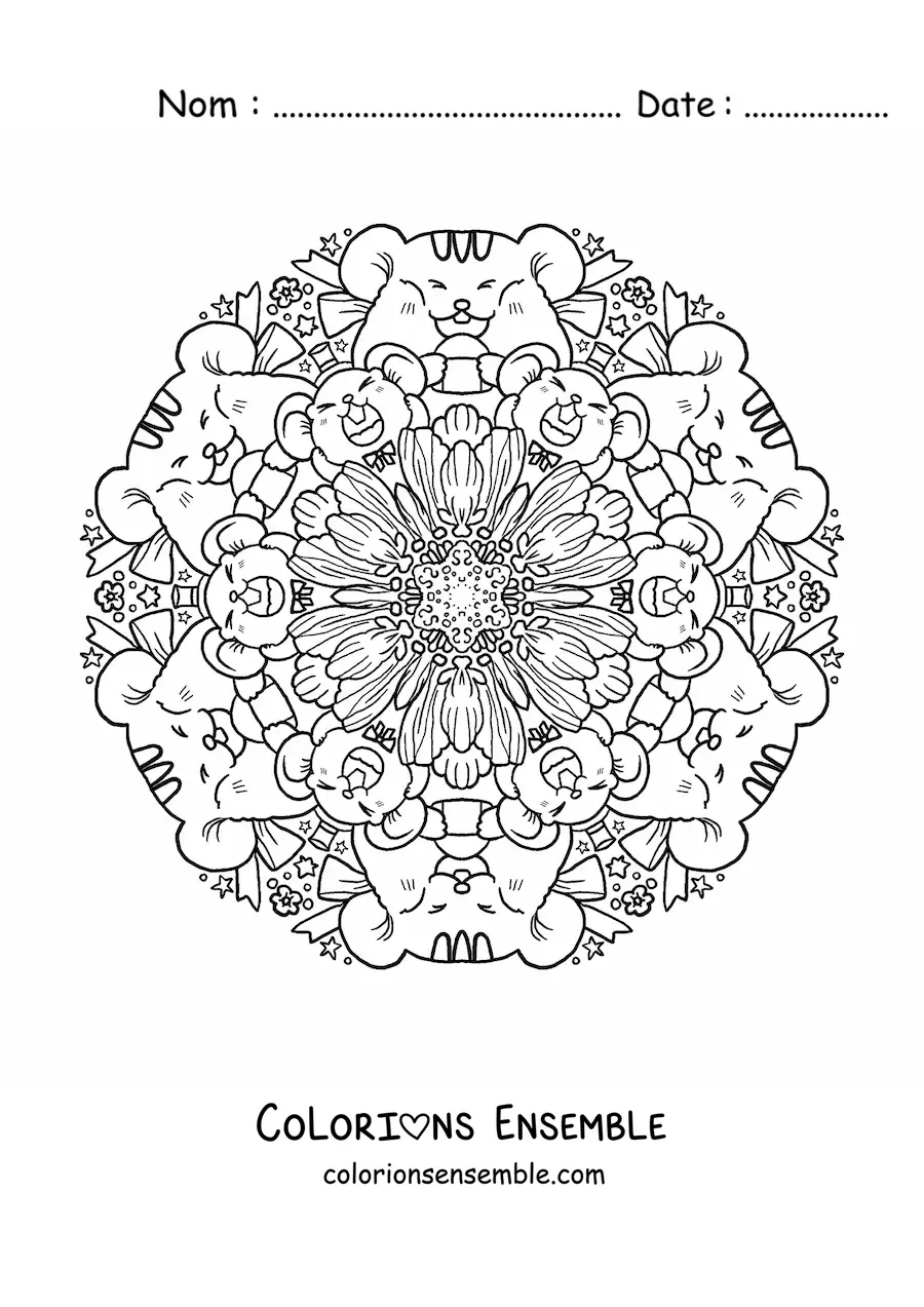 Image à colorier d’un mandala de souris pour les enfants de l’école primaire