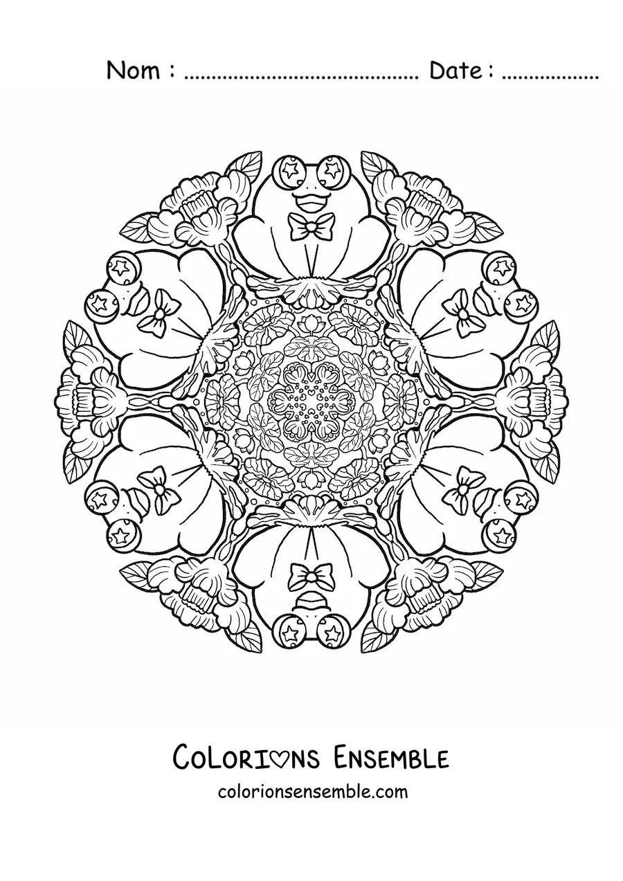 Image à colorier d’un mandala de crapauds pour les enfants de l’école primaire