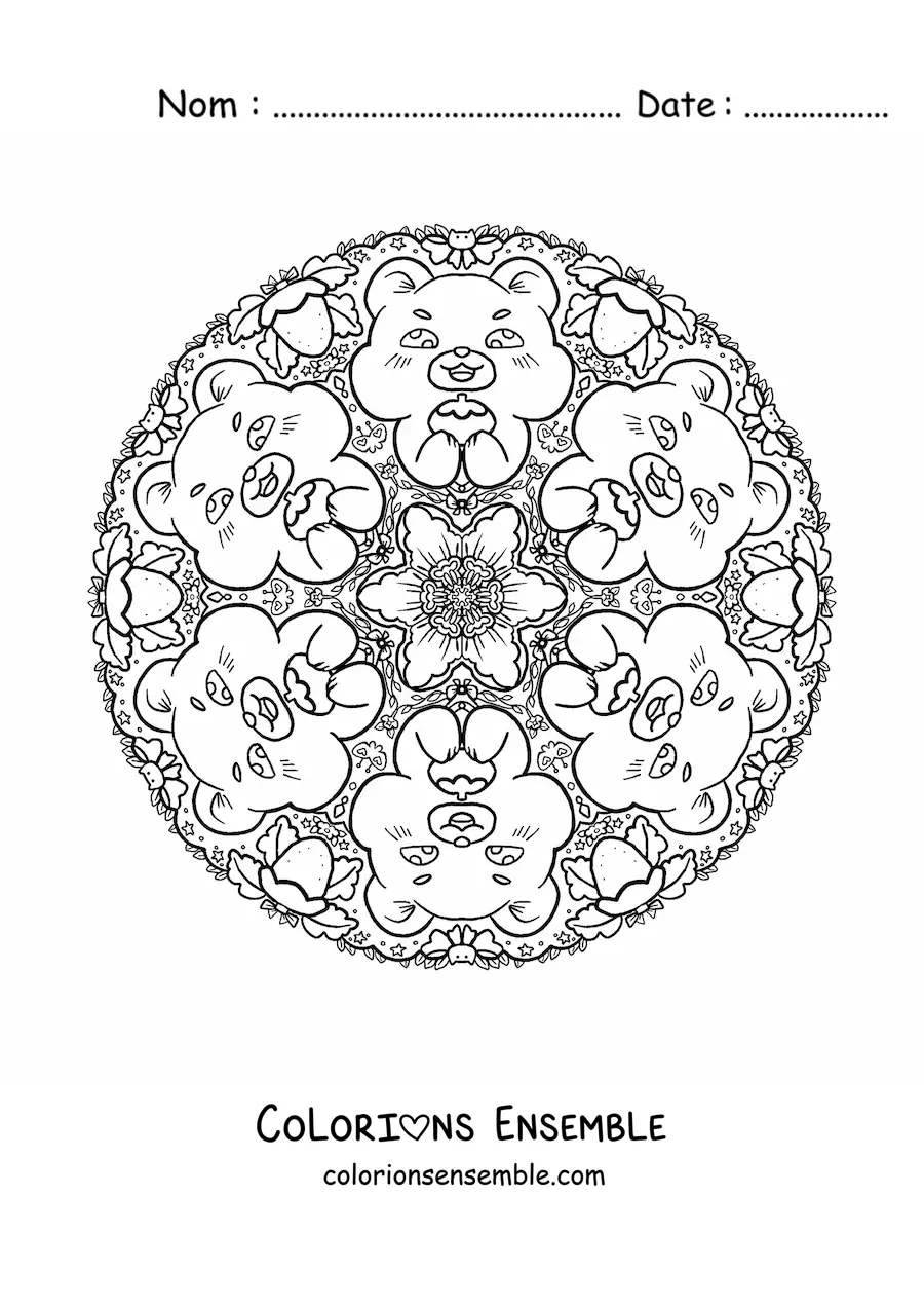 Image à colorier d’un mandala d’ours pour les enfants de l’école primaire