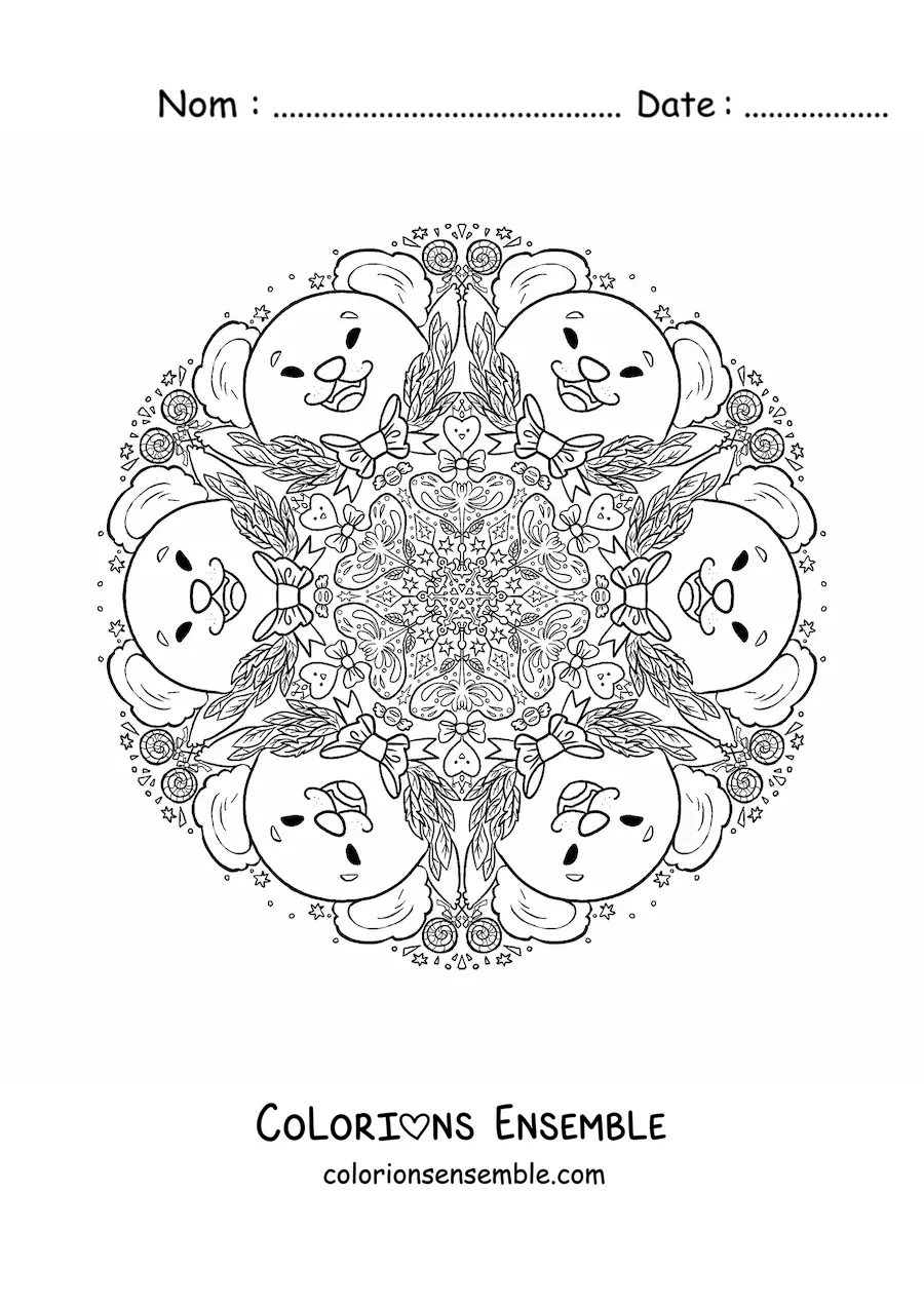 Image à colorier d’un mandala de koalas pour les enfants de l’école primaire