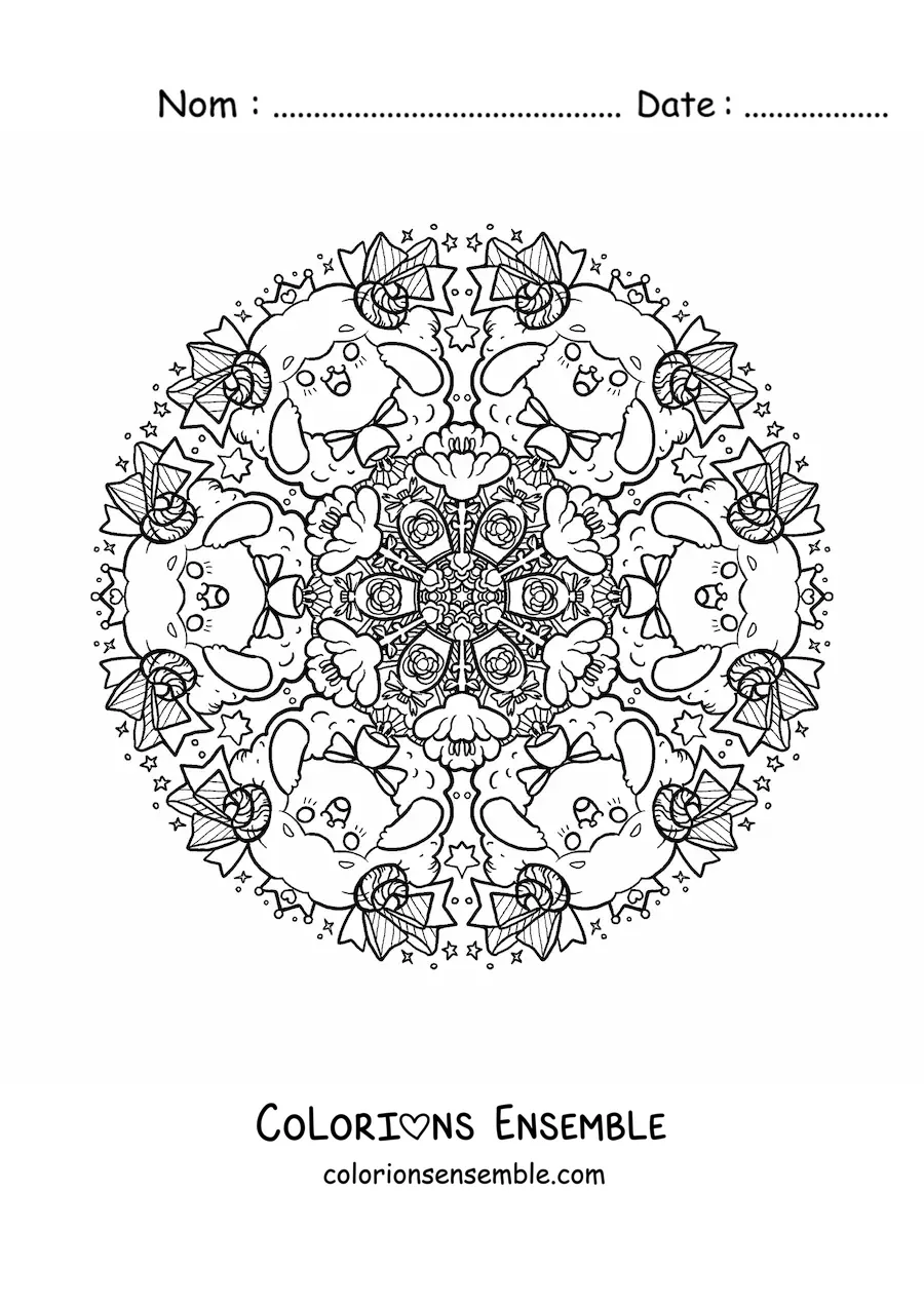 Image à colorier d’un mandala de moutons pour les enfants de l’école primaire