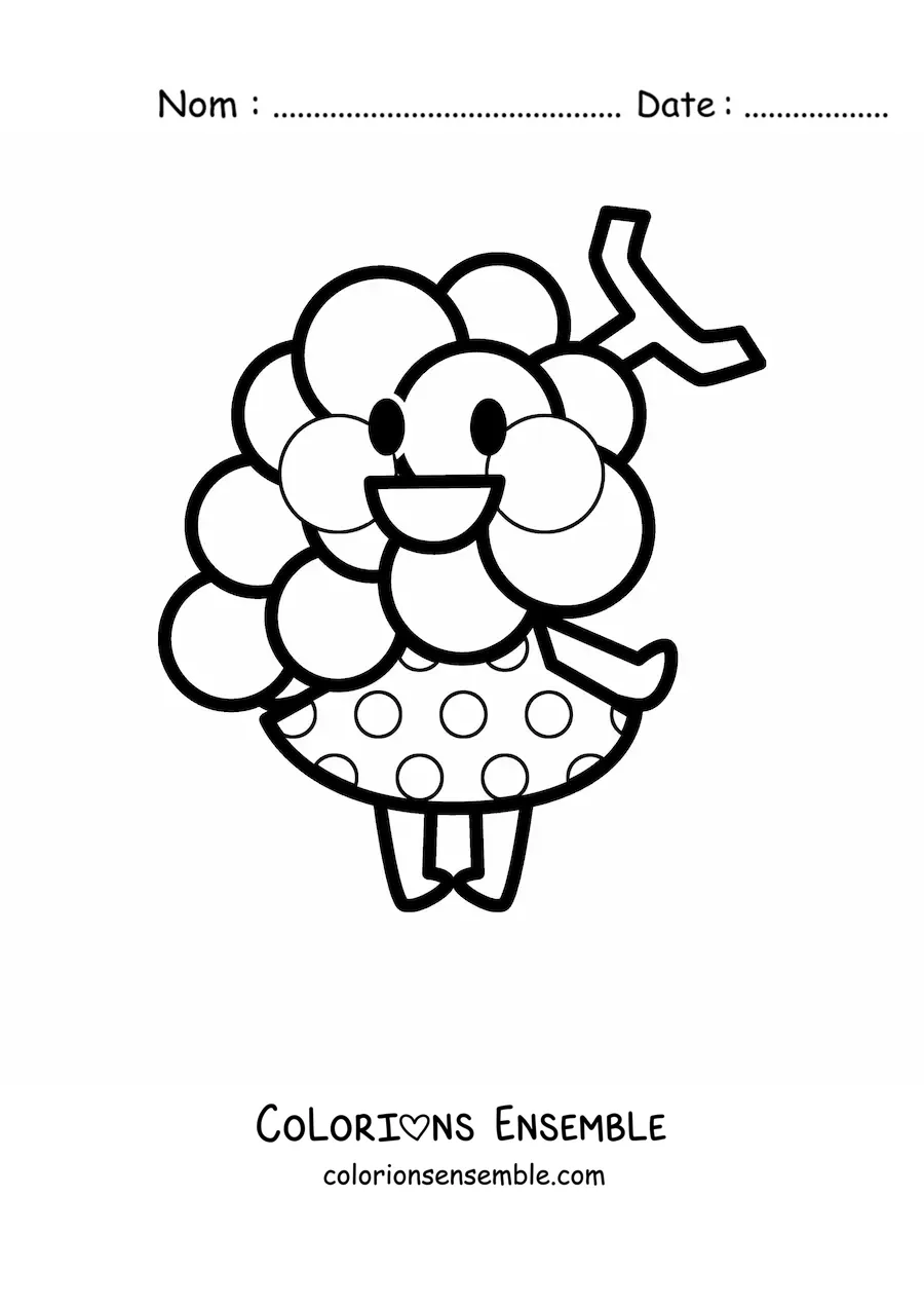 Image à colorier de raisins rigolos en robe kawaii
