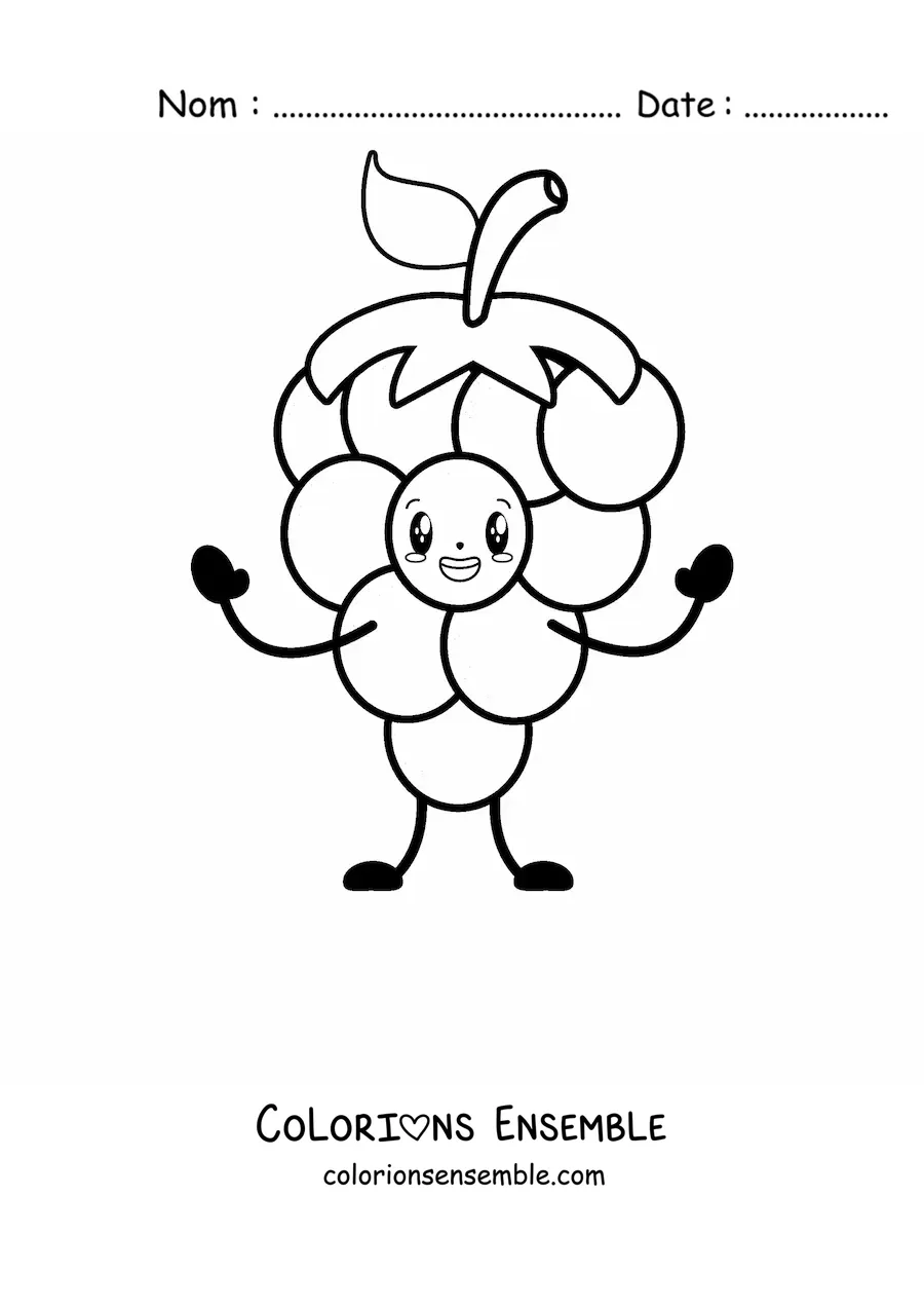 Image à colorier de raisins rigolos tout joyeux
