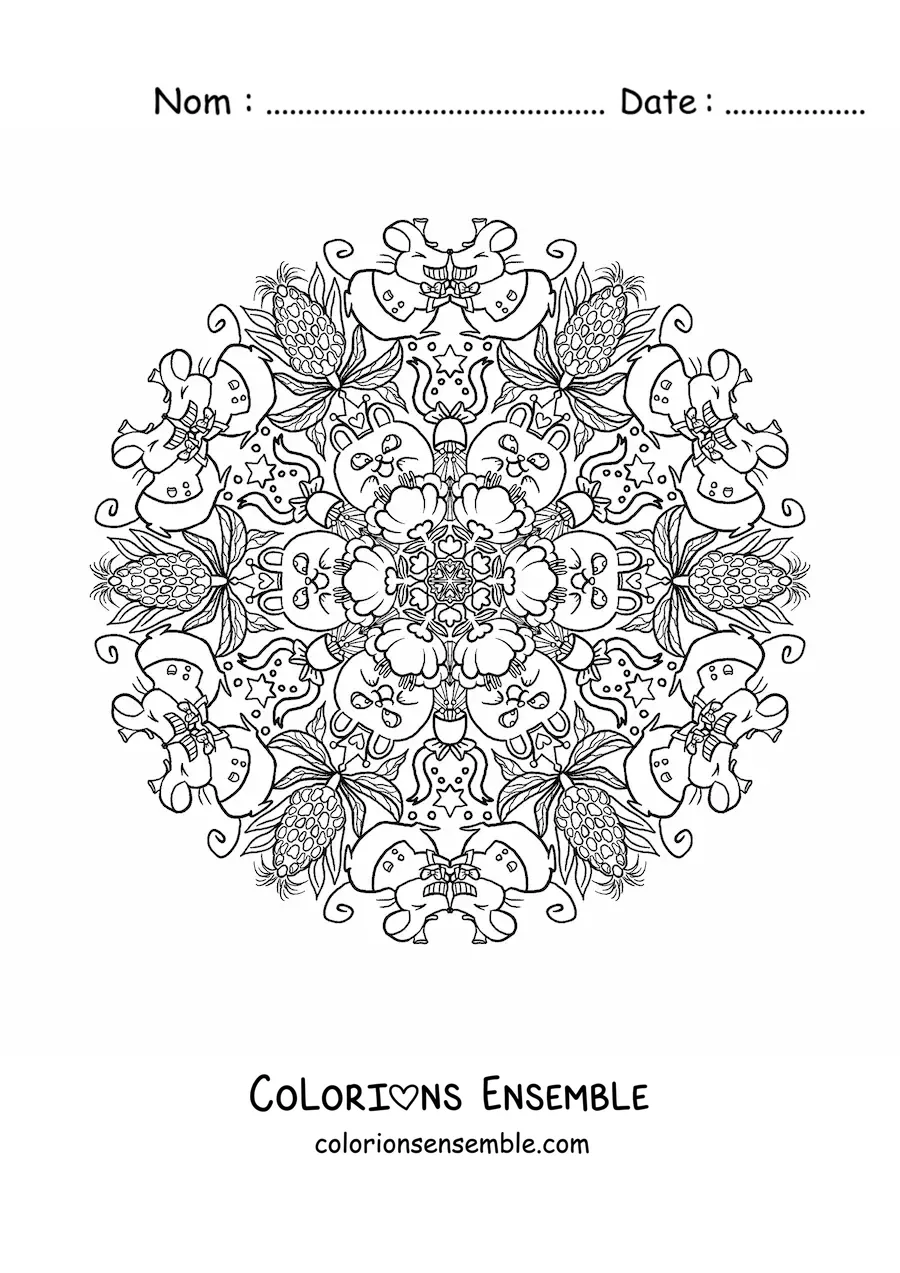 Coloriage d'un mandala de souris amoureuses pour les enfants
