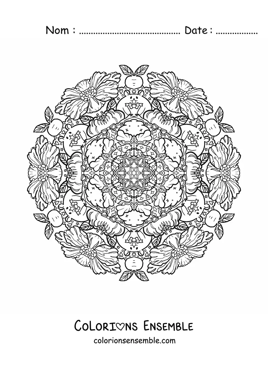 Coloriage d'un mandala de rongeurs et de fleurs pour les enfants