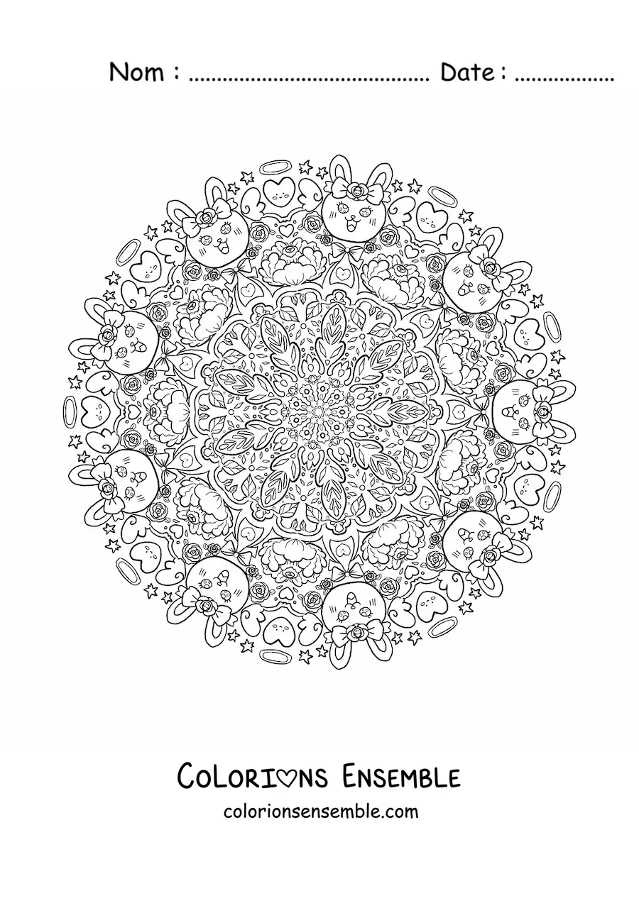 Coloriage d'un mandala de lapins mignons pour les enfants