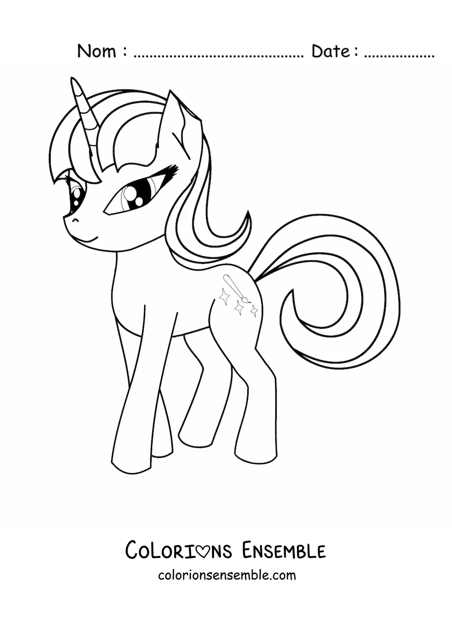 Image à colorier d’un poney licorne