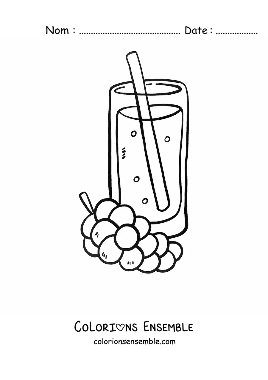 Image à colorier d’un verre de jus de raisin avec une paille