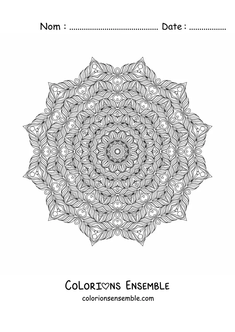 Coloriage d'un mandala difficile pour adultes