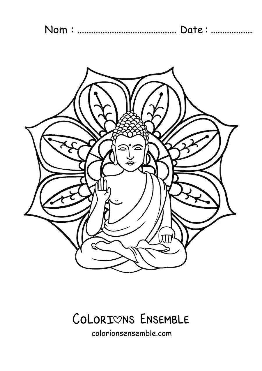Coloriage d'un mandala avec Bouddha
