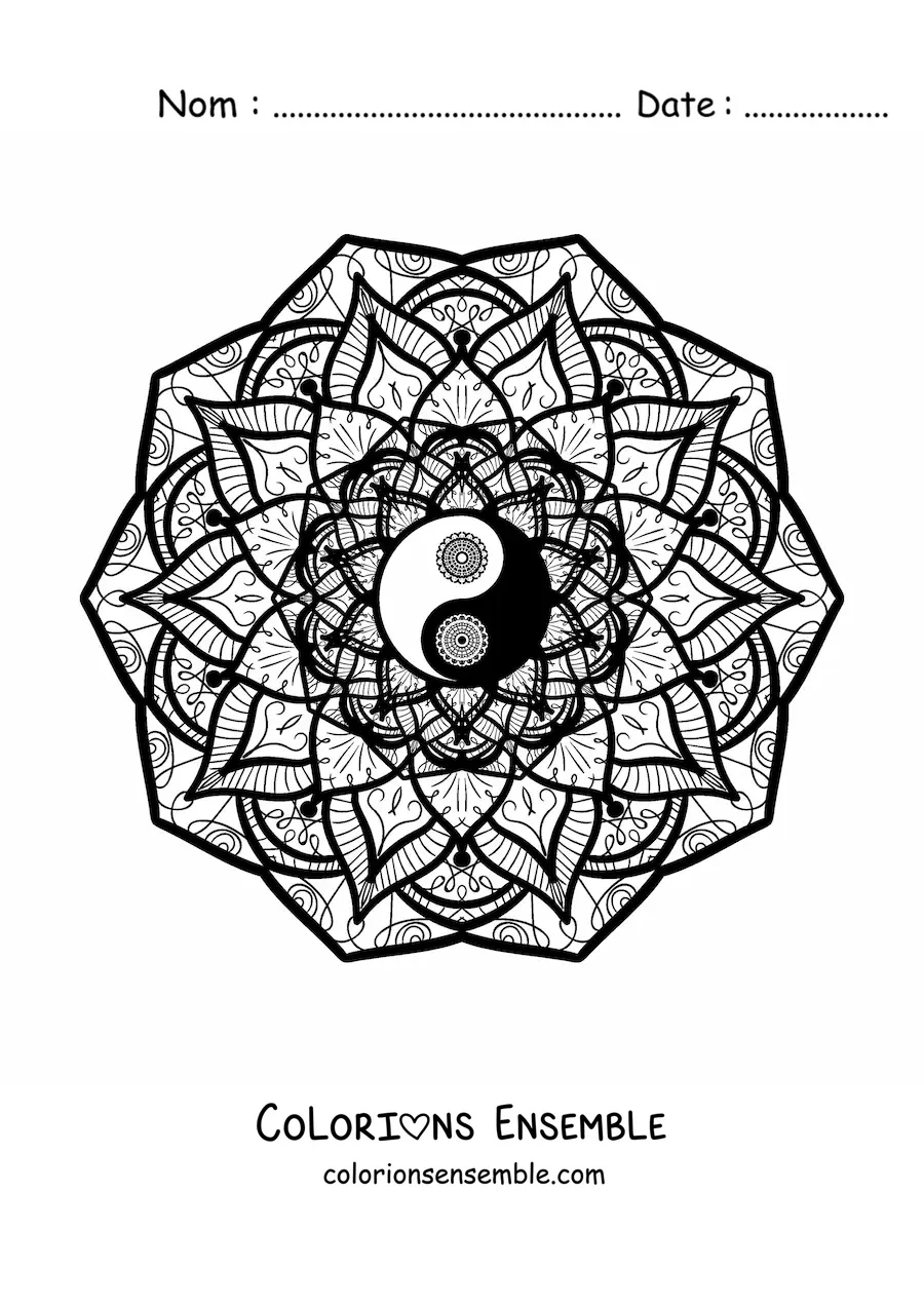 Coloriage d'un mandala du yin yang