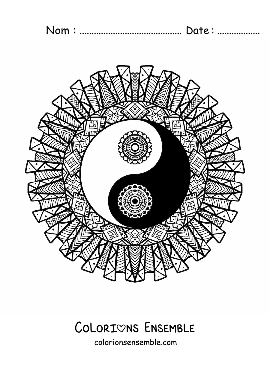 Coloriage d'un mandala du yin yang