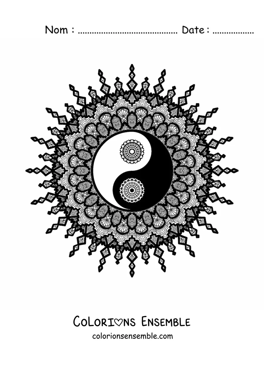 Coloriage d'un mandala du yin yang