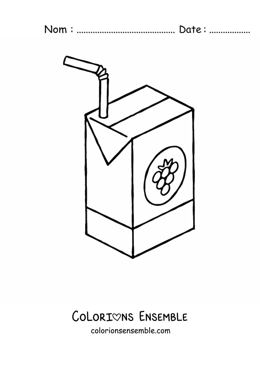 Image à colorier d’un jus de raisin en brique de carton avec une paille