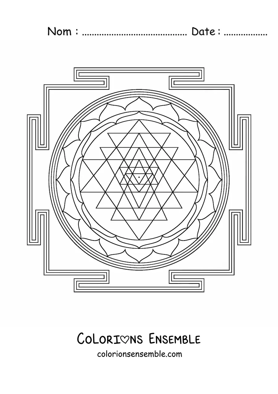Coloriage d'un mandala de sri yantra
