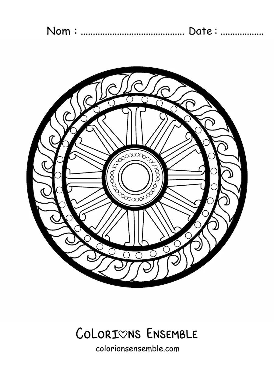 Coloriage d'un mandala du dharma chakra